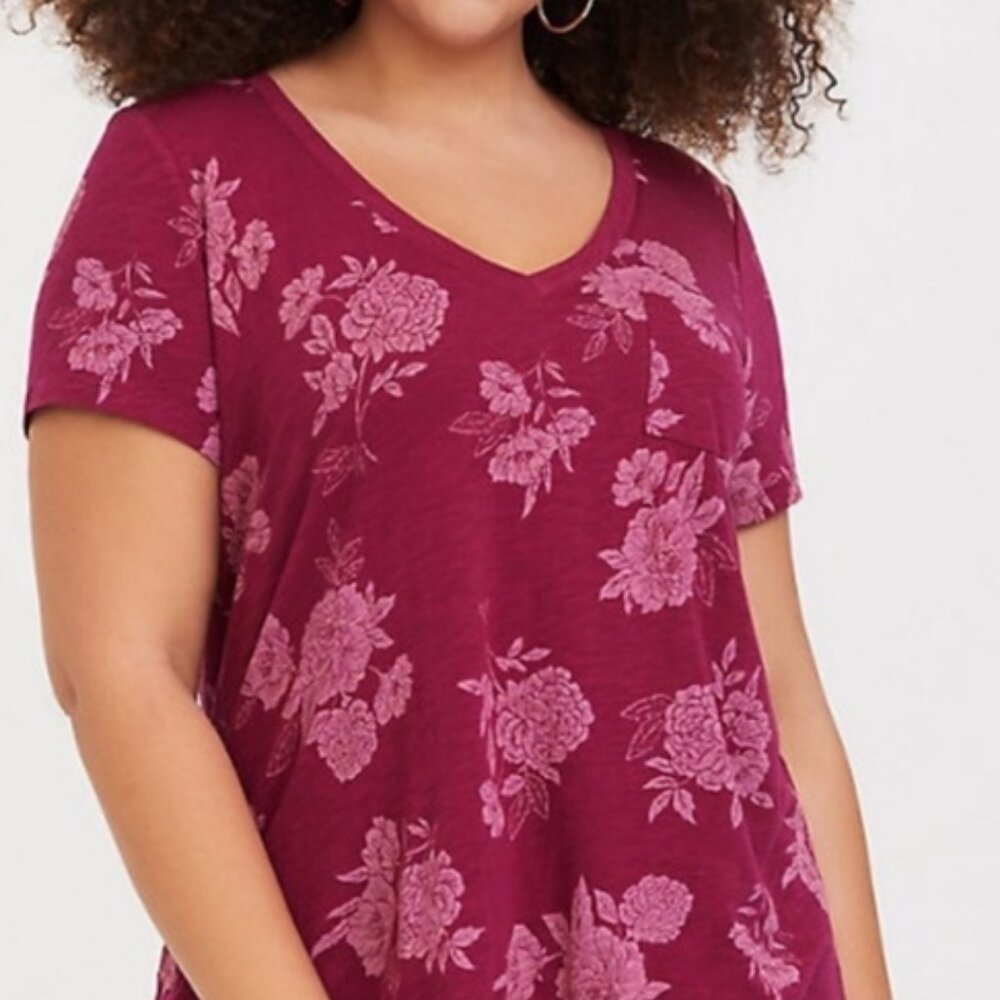 Torrid Burgundy Floral Short Sleeve Tee